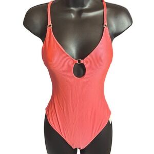 Aerie Pink Ribbed Cutout One Piece‎ Swimsuit XS Cheeky Cross Strap NWT